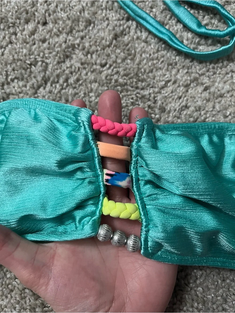 OP Girls Teal Bandeau Bikini Top with Multicolor Center